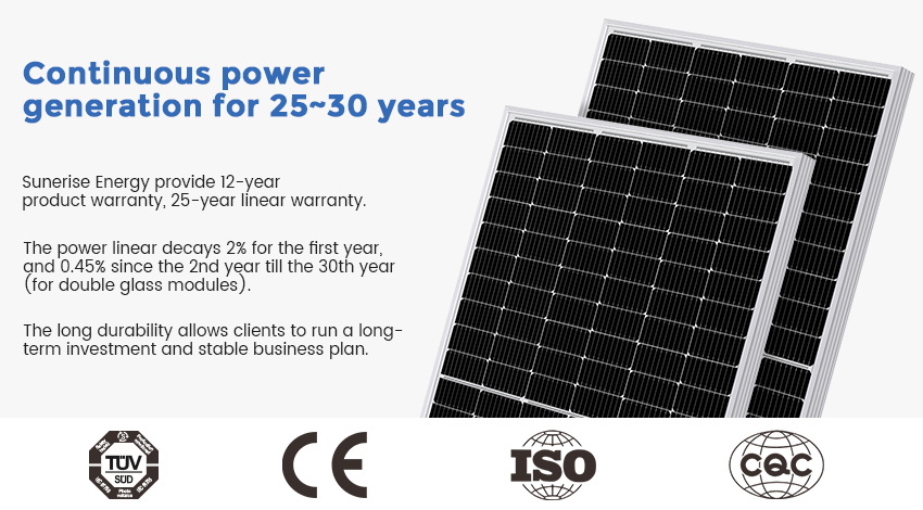 Painéis solares Sunerise 30 anos de garantia